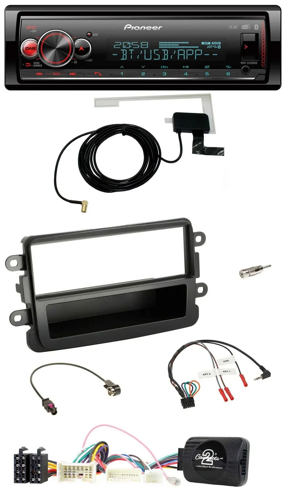Автомагнитола Pioneer Bluetooth DAB USB для Dacia (с 2012) черная