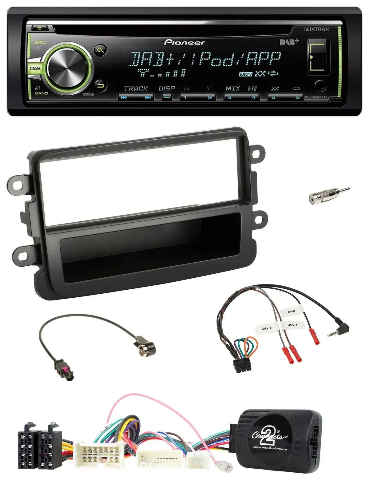 Автомагнитола Pioneer DAB, CD, USB, MP3 для Dacia (с 2012), чёрная, с поддержкой управления на руле