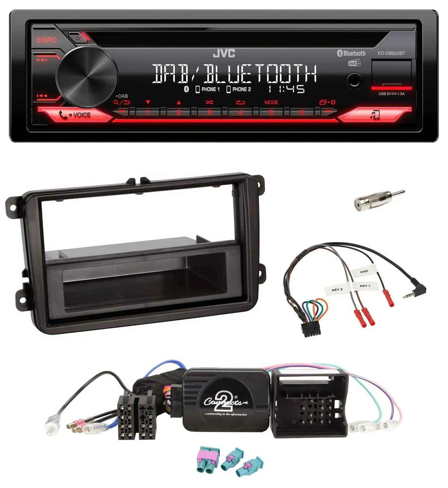 JVC CD DAB USB Bluetooth Lenkrad Autoradio für VW Passat Polo Scirocco Sharan Ti