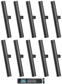 (10) JBL COL800-BK 32" Black 70V Commercial Column Wall Mount Array Speakers+Amp