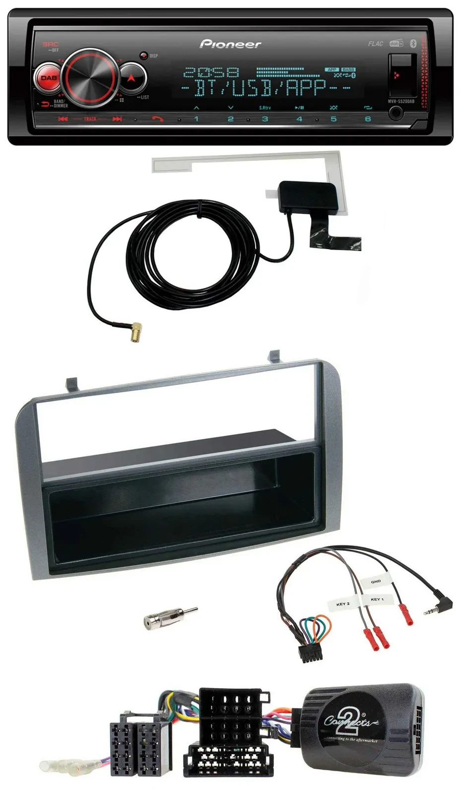 Pioneer Bluetooth DAB USB Lenkrad Autoradio für Alfa 147 GT 07-10 anthrazit Abla