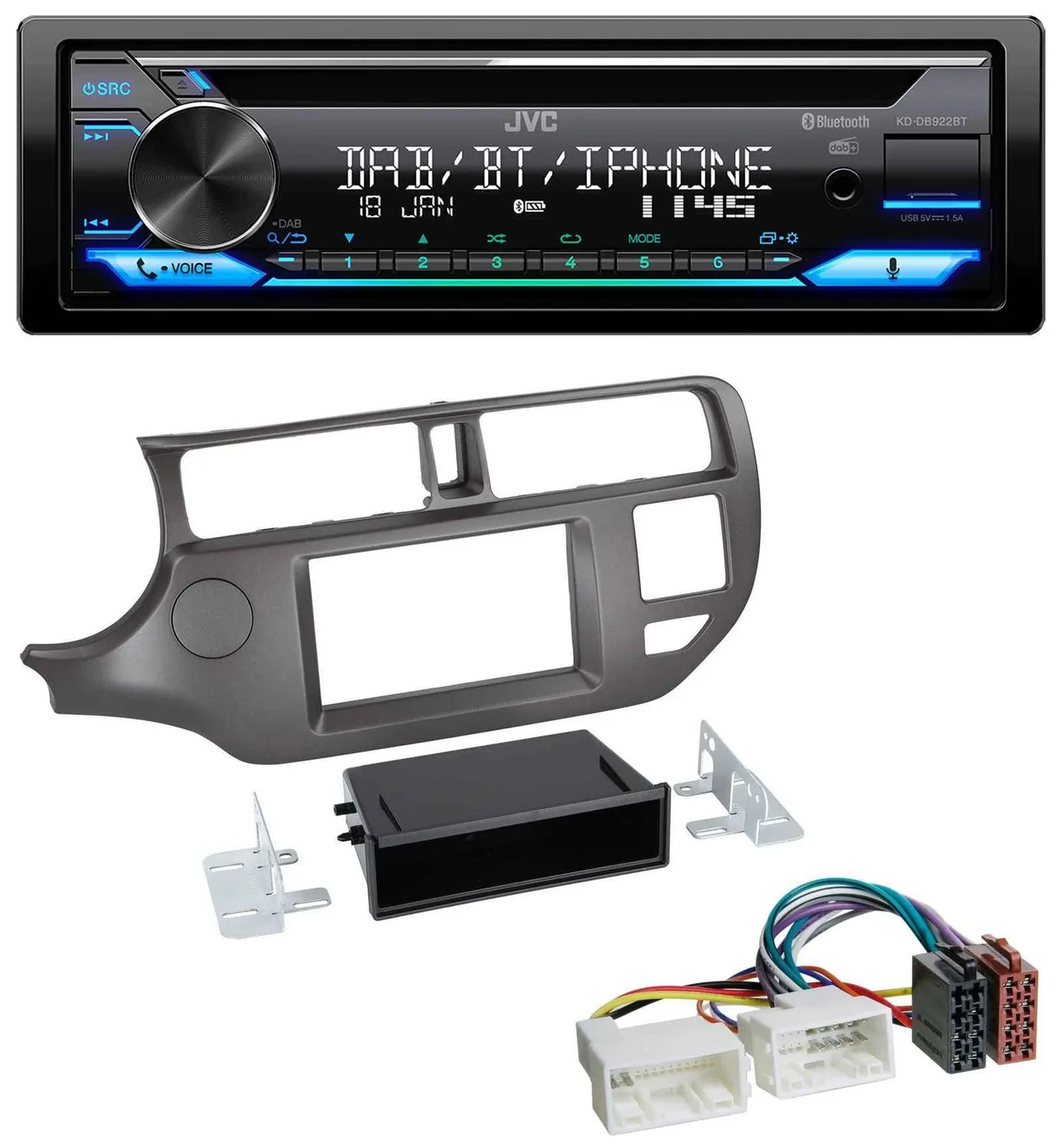 JVC Bluetooth MP3 USB DAB CD Autoradio für Kia Rio UB 2011-2014 anthrazit