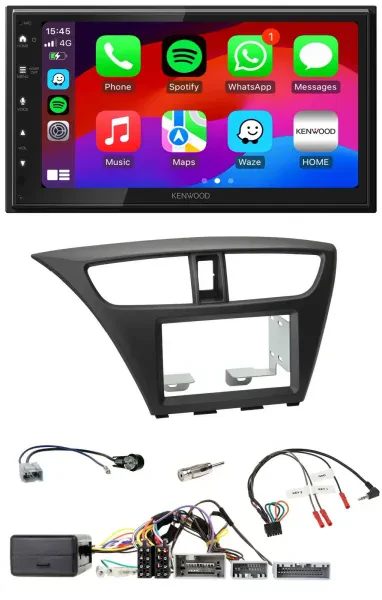 Kenwood Lenkrad USB DAB 2DIN Bluetooth Autoradio für Honda Civic ab 12 schwarz
