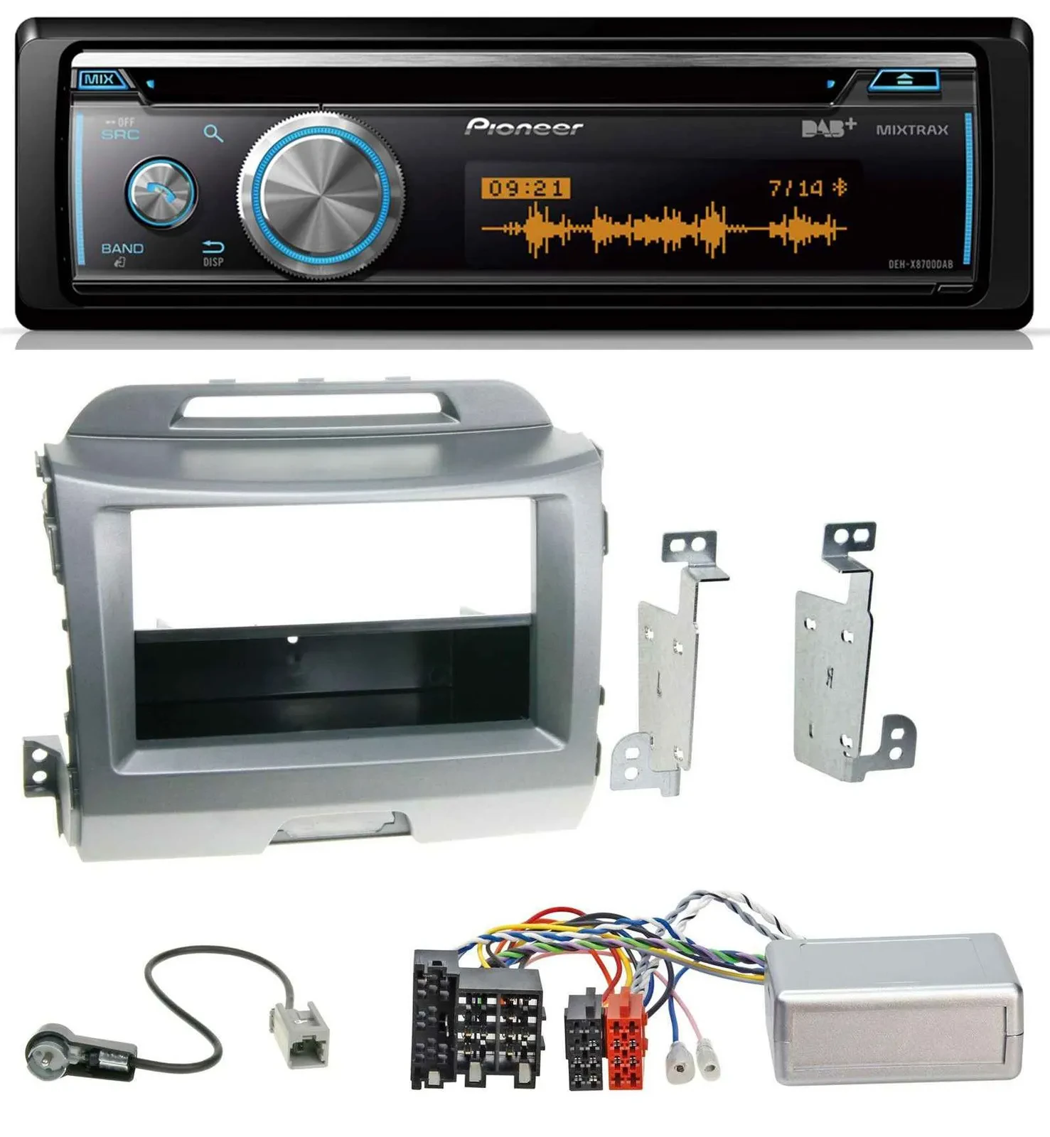 Автомагнитола Pioneer DAB, USB, CD, Bluetooth для Kia Sportage 3 (2010–2015), серебристая