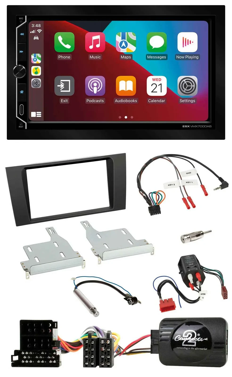 Автомагнитола ESX 2DIN, DAB, USB, Bluetooth, поддержка кнопок на руле, для Audi A4 1999–2001, совместима с BOSE активной системой