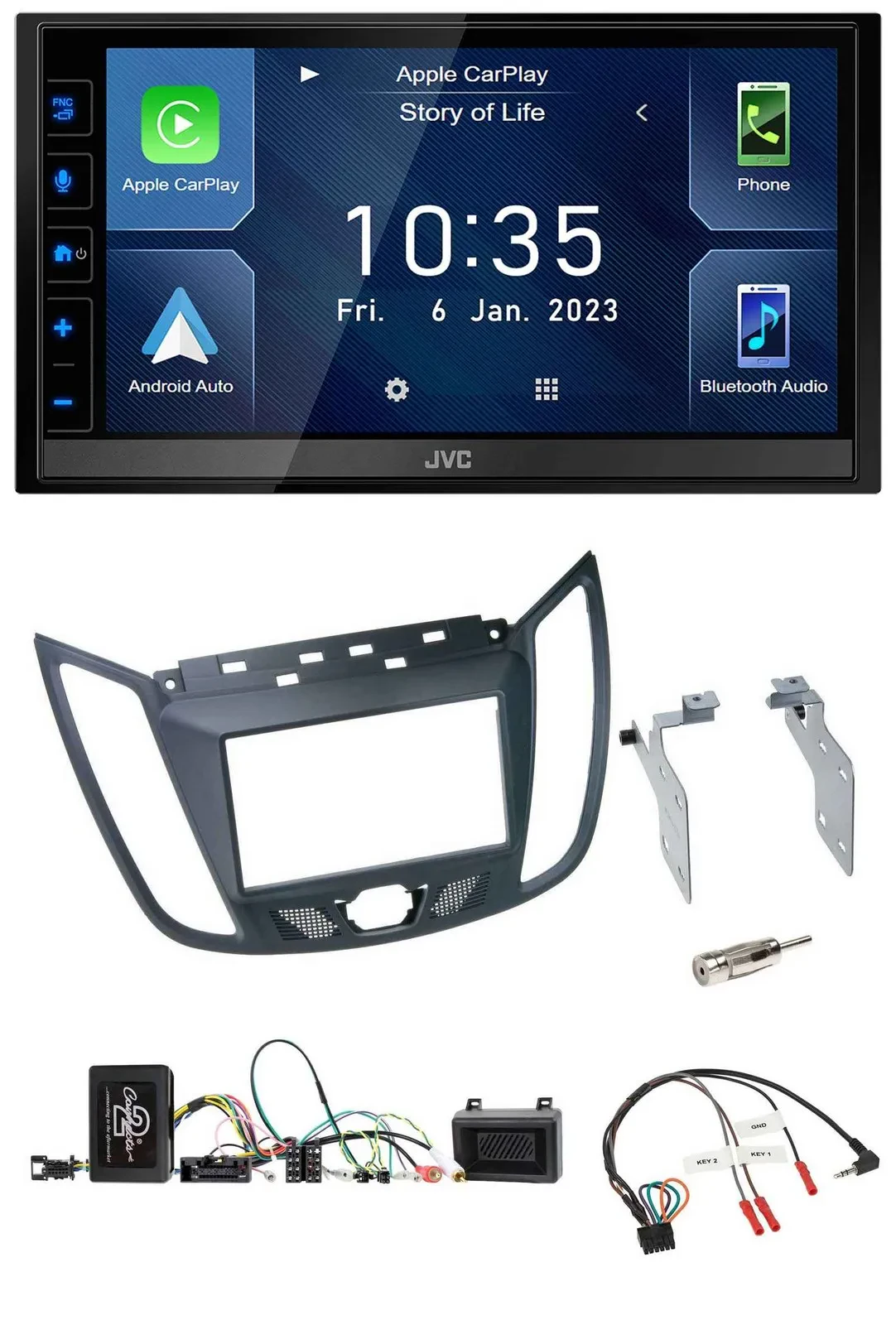 JVC DAB Bluetooth Lenkrad USB 2DIN Autoradio für Ford C-Max ab 2011 grau