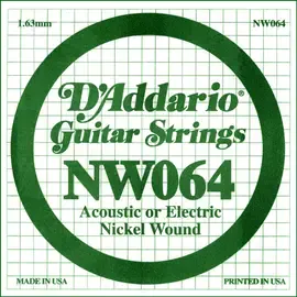 Струна для электрогитары D'Addario NW064 XL Nickel Wound Singles, сталь никелированная, калибр 64