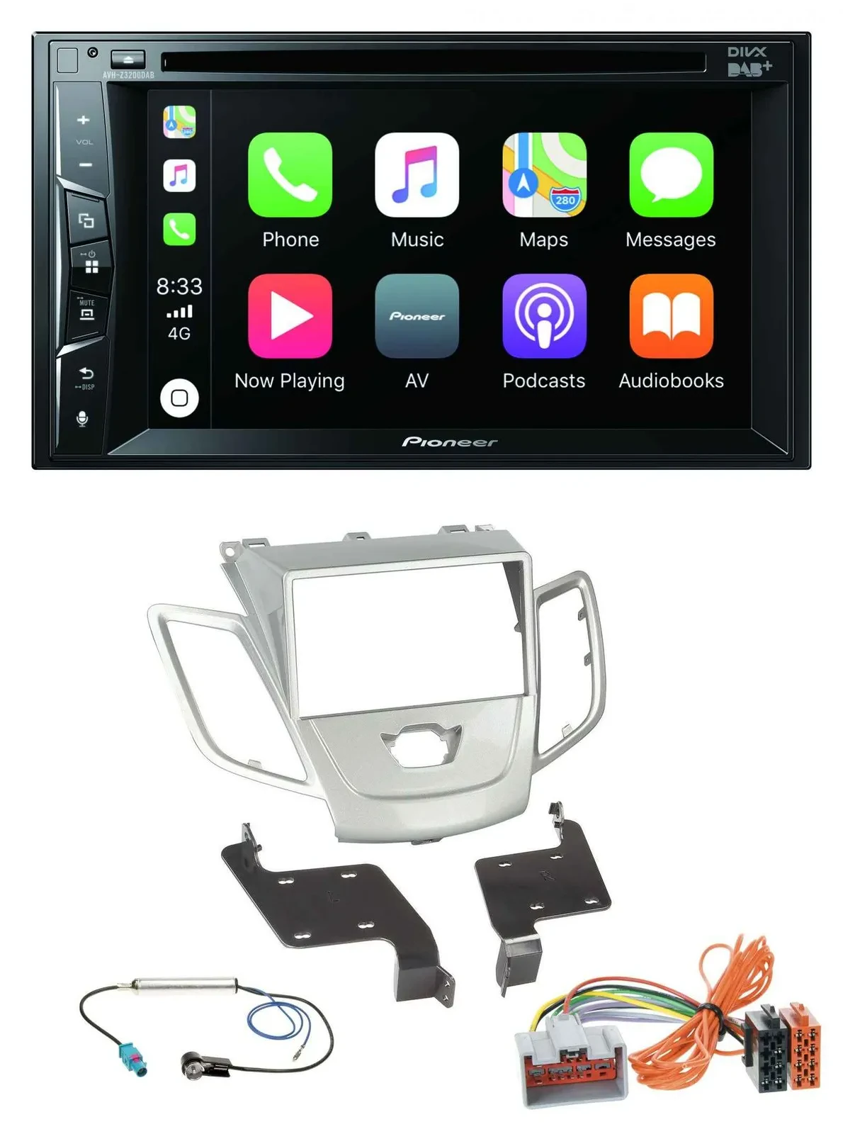 Автомагнитола Pioneer 2DIN, MP3, USB, DVD, Bluetooth, DAB, для Ford Fiesta 2008–2010, серебристая