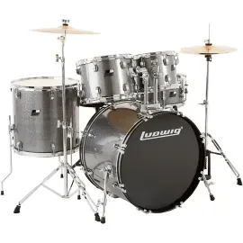 Ludwig Backbeat Complete 5-Piece Drum Set w/Hardware, Cymbals Metallic Silver