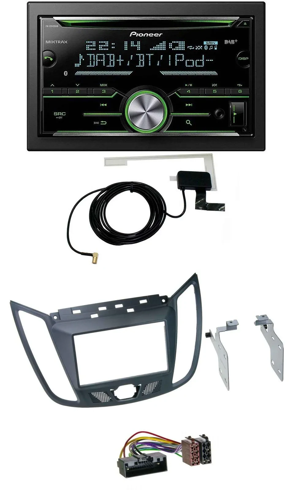 Pioneer CD USB MP3 Bluetooth 2DIN DAB Autoradio für Ford C-Max (ab 10) grau