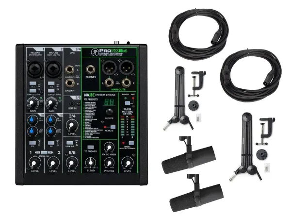 Mackie ProFX6v3 USB Mixer with SM7B Microphone, Boom Arm, and Cable