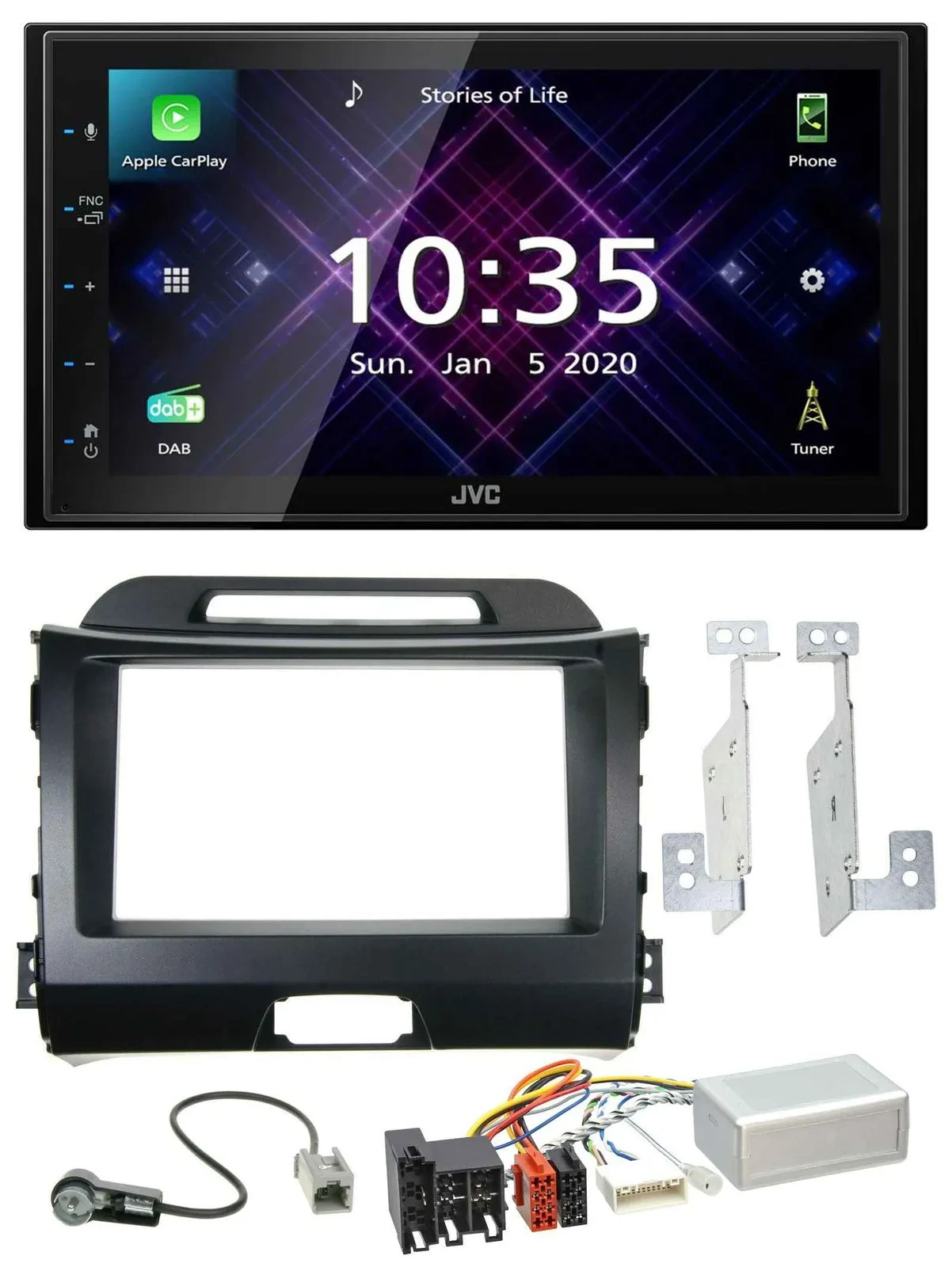 JVC DAB 2DIN Lenkrad Bluetooth USB Autoradio für Kia Sportage 3 10-15 Navi schwa
