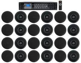 Rockville Commercial Amp+24) 5.25" 2-Way Black Ceiling Speakers 4 Hotel/Office