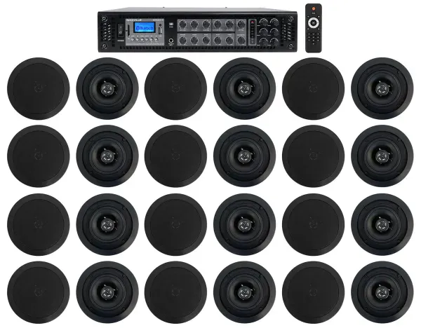 Rockville Commercial Amp+24) 5.25" 2-Way Black Ceiling Speakers 4 Hotel/Office