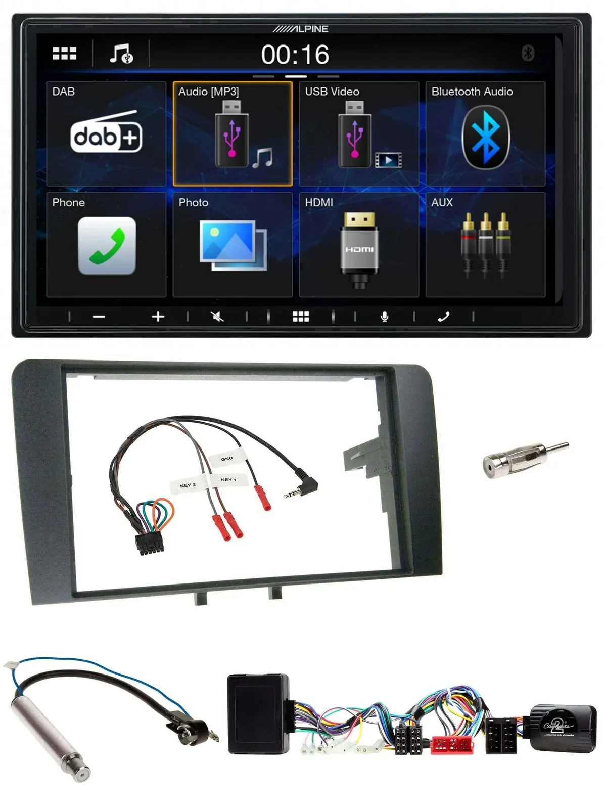 Alpine Bluetooth 2DIN Lenkrad DAB USB Autoradio für Audi A3 Symphony Aktiv ISO 8