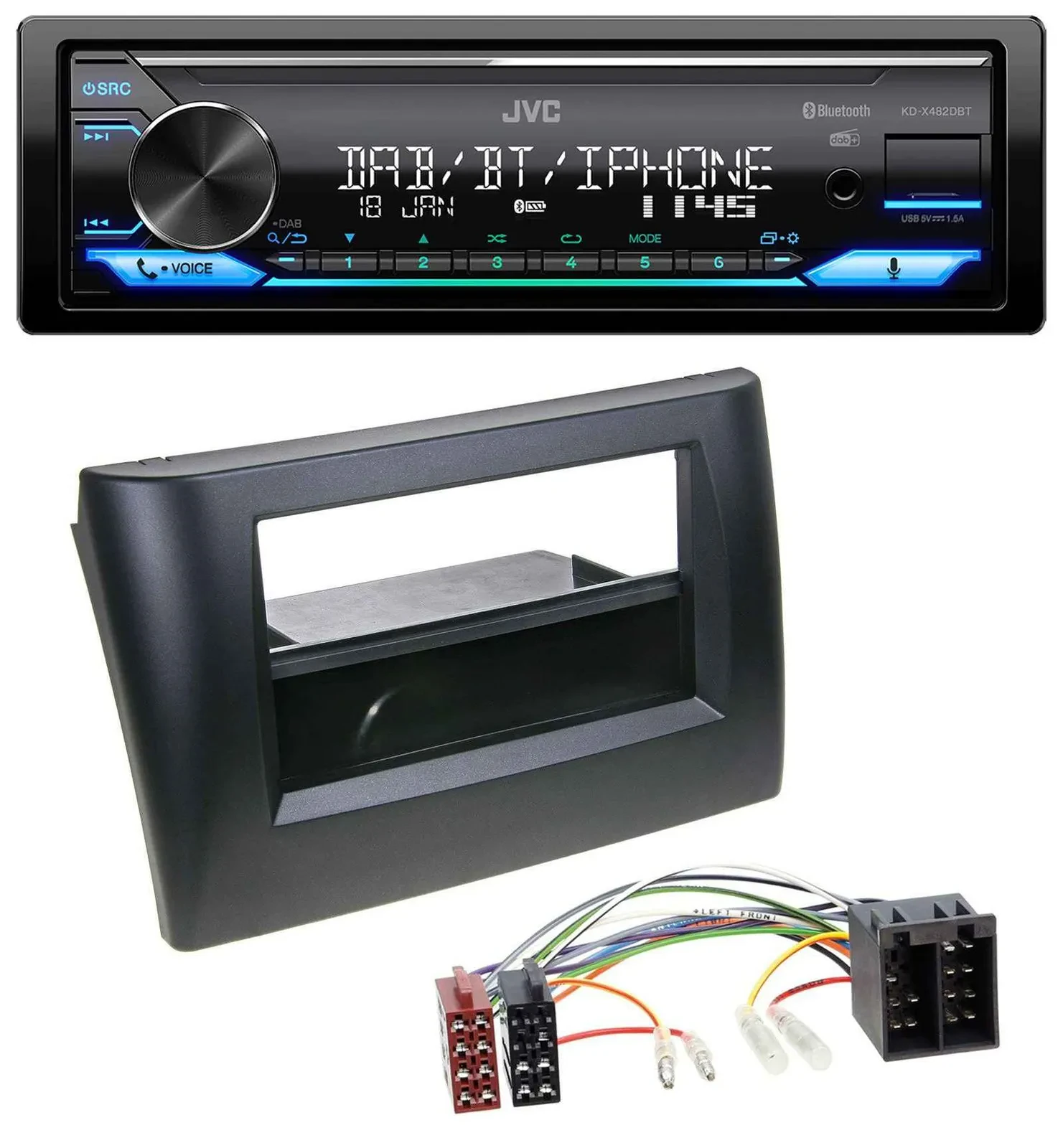 Автомагнитола для Fiat Stilo (192, 2001–2008) JVC Bluetooth, DAB, USB, MP3 (с установочным карманом)