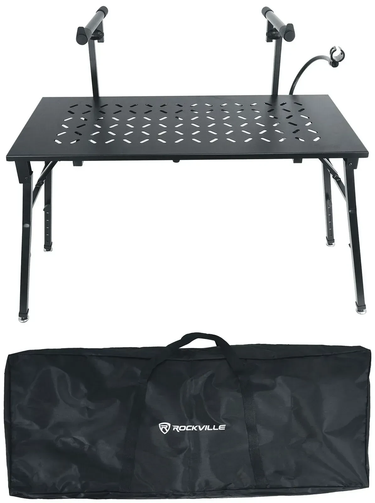 Стойка для клавишных Rockville PKS44 2-уровневая, с столешницей (Table Attachment) и держателем микрофона на гусиной шее (Gooseneck)