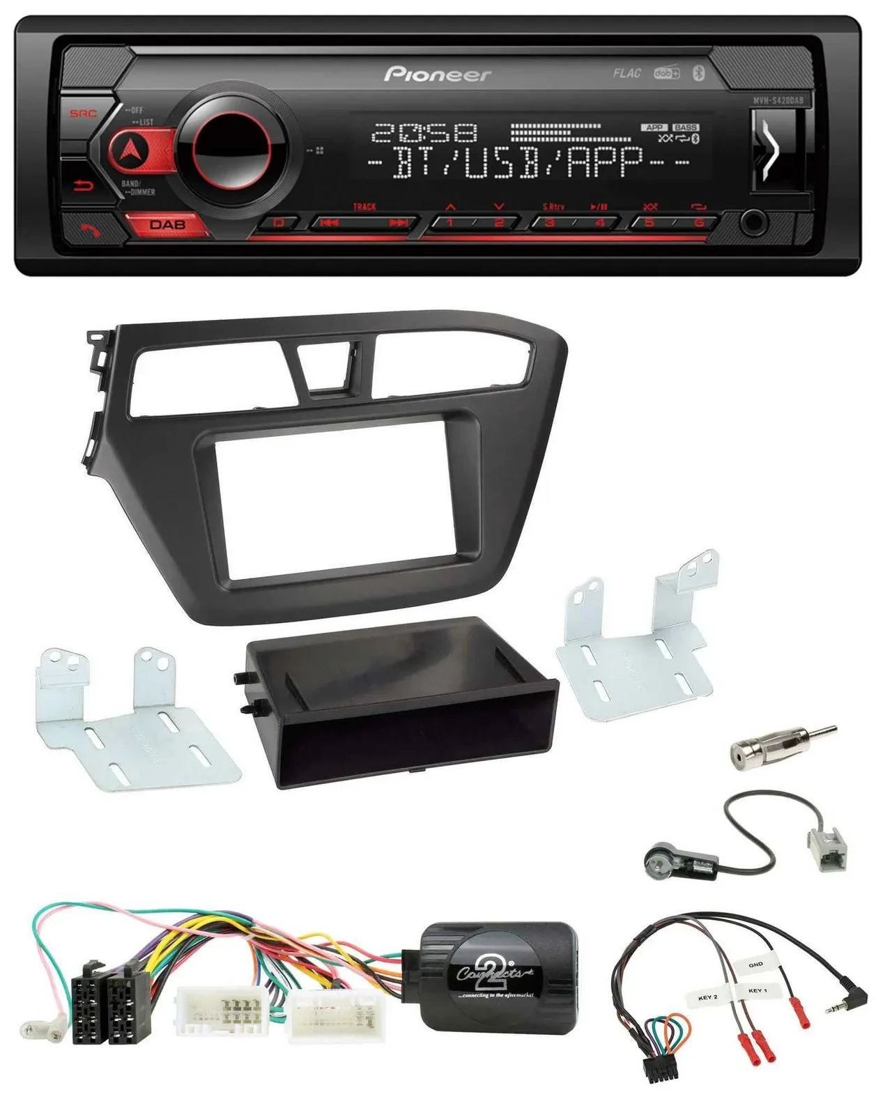 Автомагнитола для Hyundai i20 Pioneer USB, DAB, Bluetooth, поддержка кнопок на руле