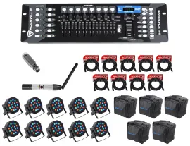 Rockville 192-Channel DMX Controller+Lighting Transmitter+Receiver+10 Par Lights