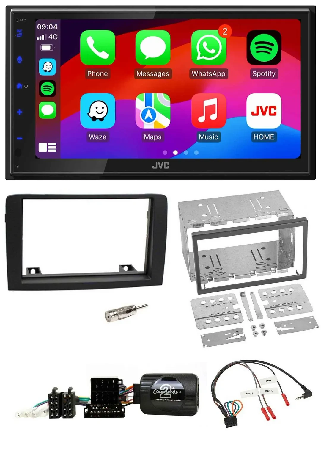 JVC Bluetooth 2DIN Lenkrad DAB USB Autoradio für Fiat Idea 06-12 schwarz