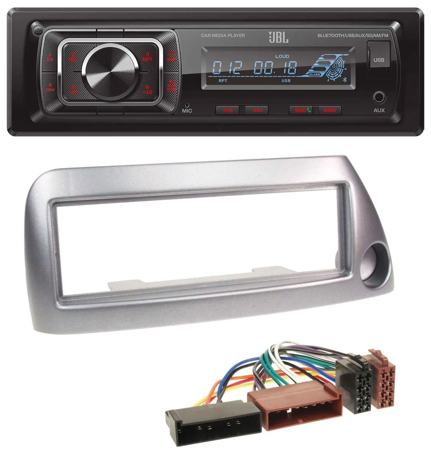 JBL SD AUX MP3 USB Bluetooth Autoradio für Ford Ka bis 2008 silber-metallic