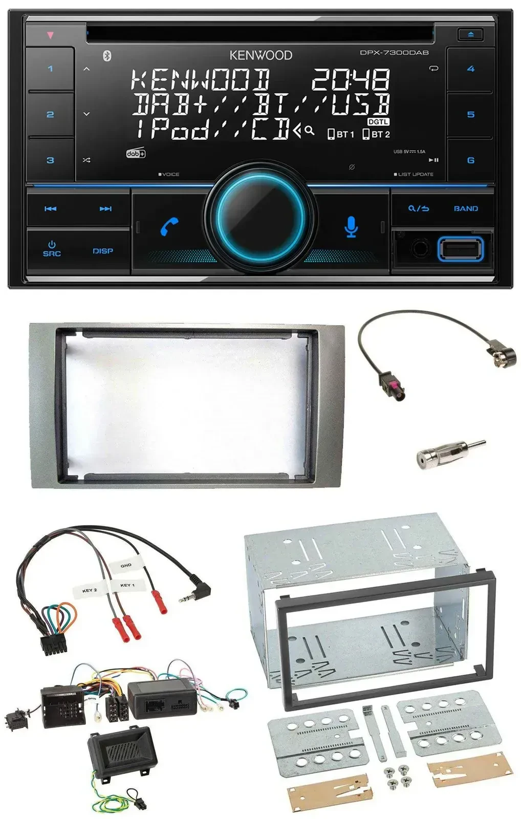 Автомагнитола Kenwood 2 DIN, CD, DAB, USB, Bluetooth, для Ford Kuga (2008–2012), серебристая