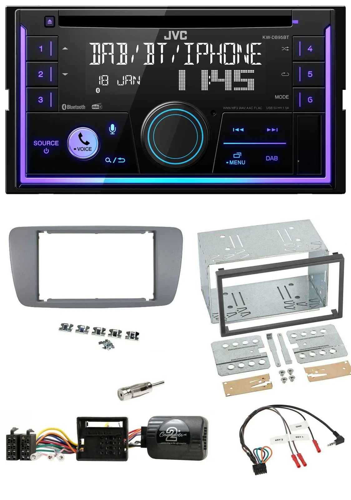 Автомагнитола для Seat Ibiza (с 2008) JVC 2 DIN, DAB, Bluetooth, CD, USB