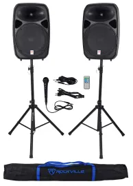 Rockville RPG152K Dual 15" Speakers w/ Bluetooth+Mic+Speaker Stands+Cables+Bag