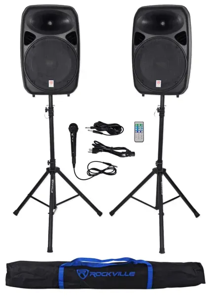 Rockville RPG152K Dual 15" Speakers w/ Bluetooth+Mic+Speaker Stands+Cables+Bag