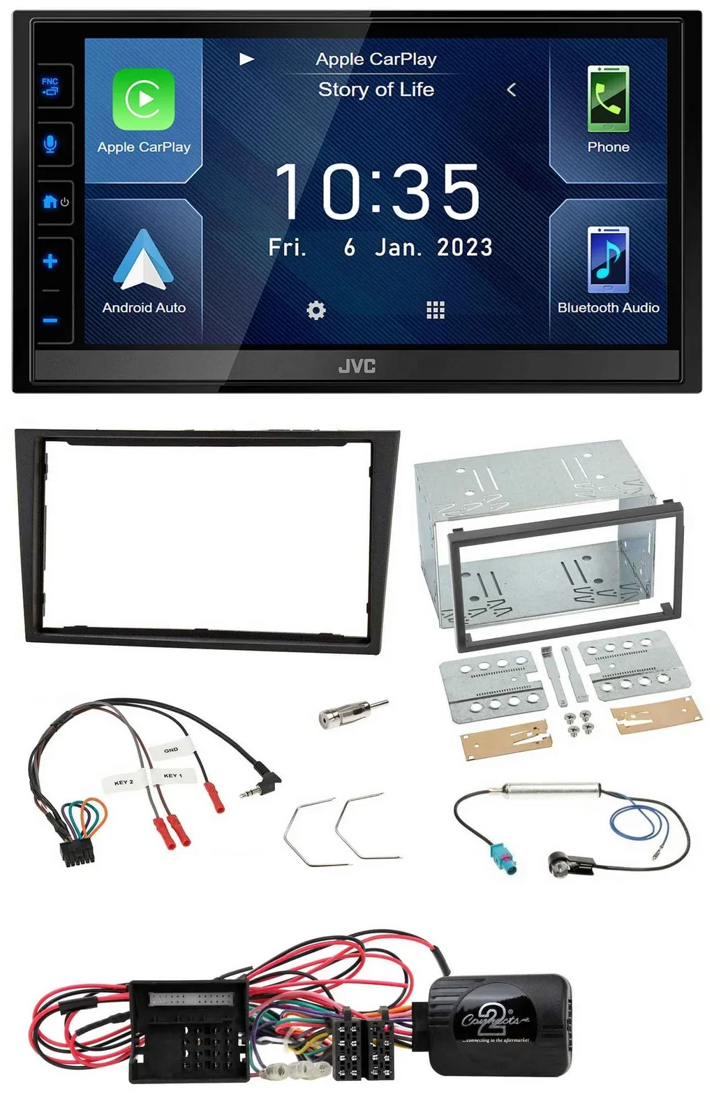 JVC DAB Bluetooth Lenkrad USB 2DIN Autoradio für Opel Corsa D stealth schwarz 09