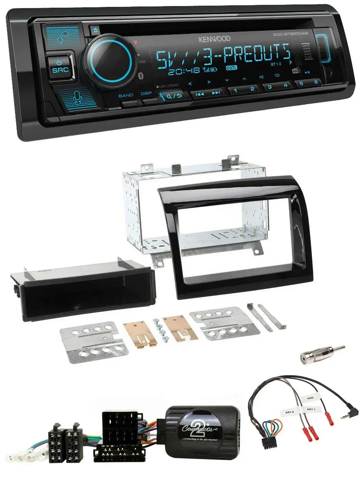 Автомагнитола для Fiat Ducato 2012–2015 Kenwood Bluetooth, USB, CD, DAB, поддержка управления на руле, черный глянец