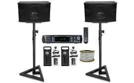 (2) Rockville KPS10 10" Karaoke Speakers+Bluetooth Amp+Adjustable Stands+2) Mics