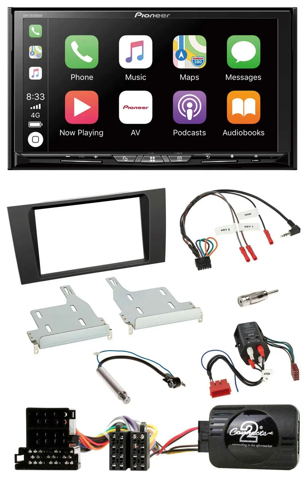 Pioneer 2DIN Lenkrad USB DAB DVD Bluetooth Autoradio für Audi A4 99-01 BOSE Voll