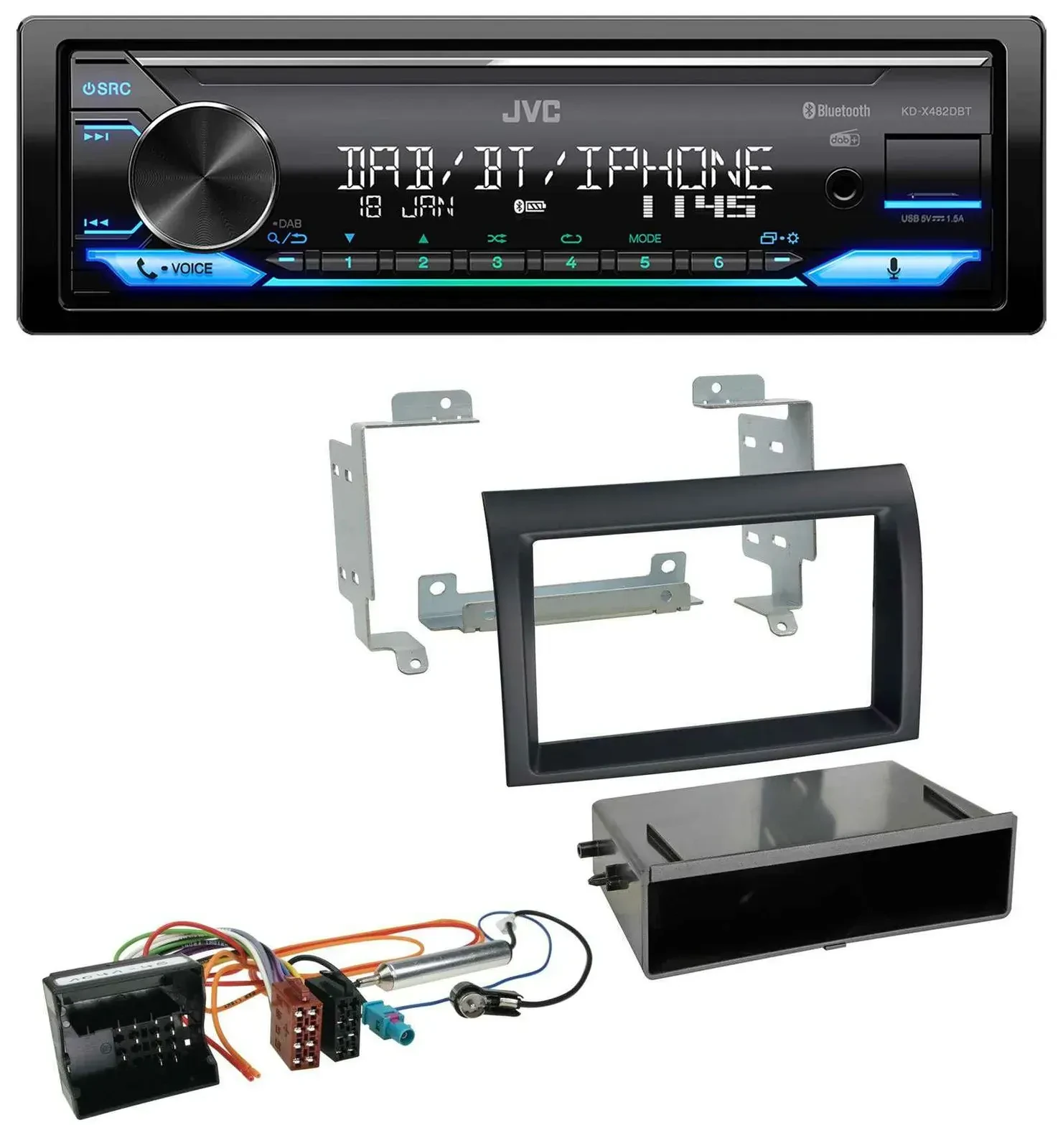 Автомагнитола для Citroen Jumper 2006–2011 JVC Bluetooth, DAB, USB, MP3, чёрная (Quadlock)