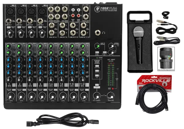 Mackie 1202VLZ4 12-Channel Compact Analog Mixer w/ 4 ONYX Preamps+Microphone