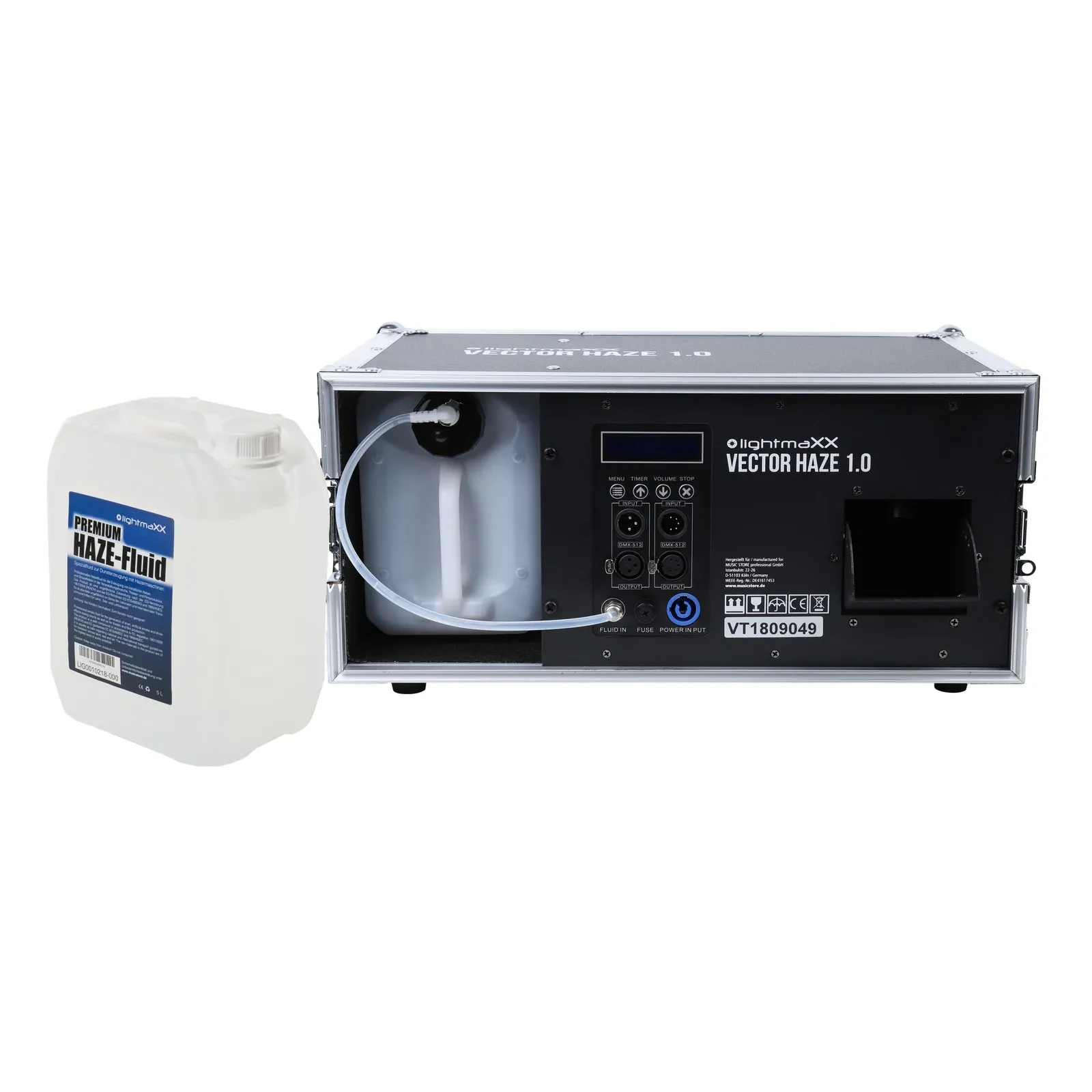 Генератор тумана lightmaXX Vector Haze 1.0 200 м³/мин, 1000W, DMX, таймер (набор, жидкость 5 л)