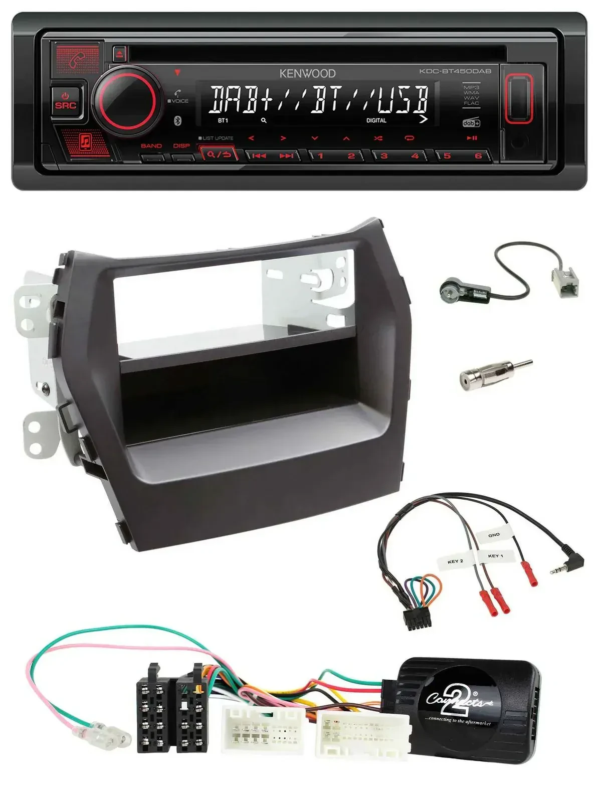 Автомагнитола для Hyundai Santa Fe (с 2012) Kenwood CD, USB, Bluetooth, DAB, черная