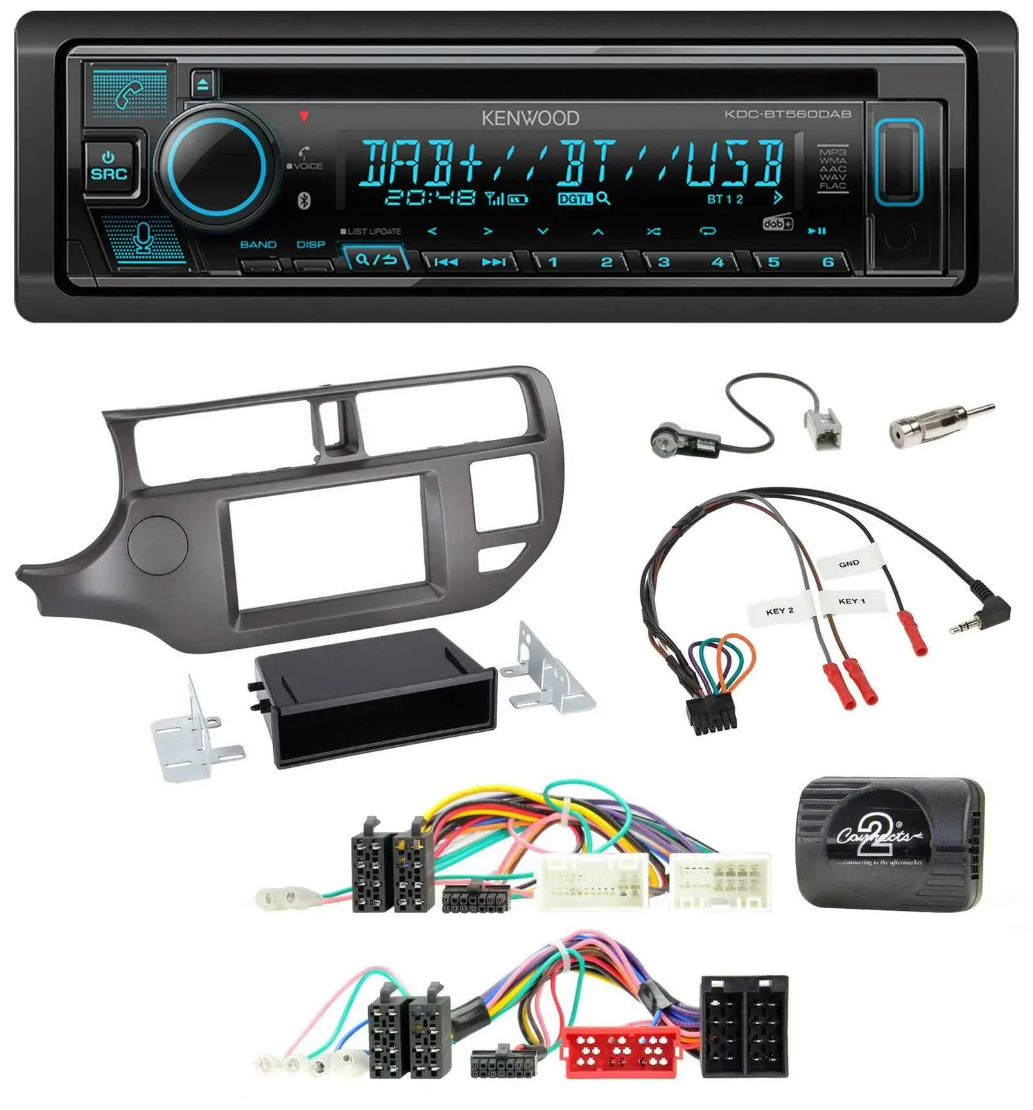 Kenwood Bluetooth DAB CD Lenkrad USB Autoradio für Kia Rio UB 2011-2015 anthrazi