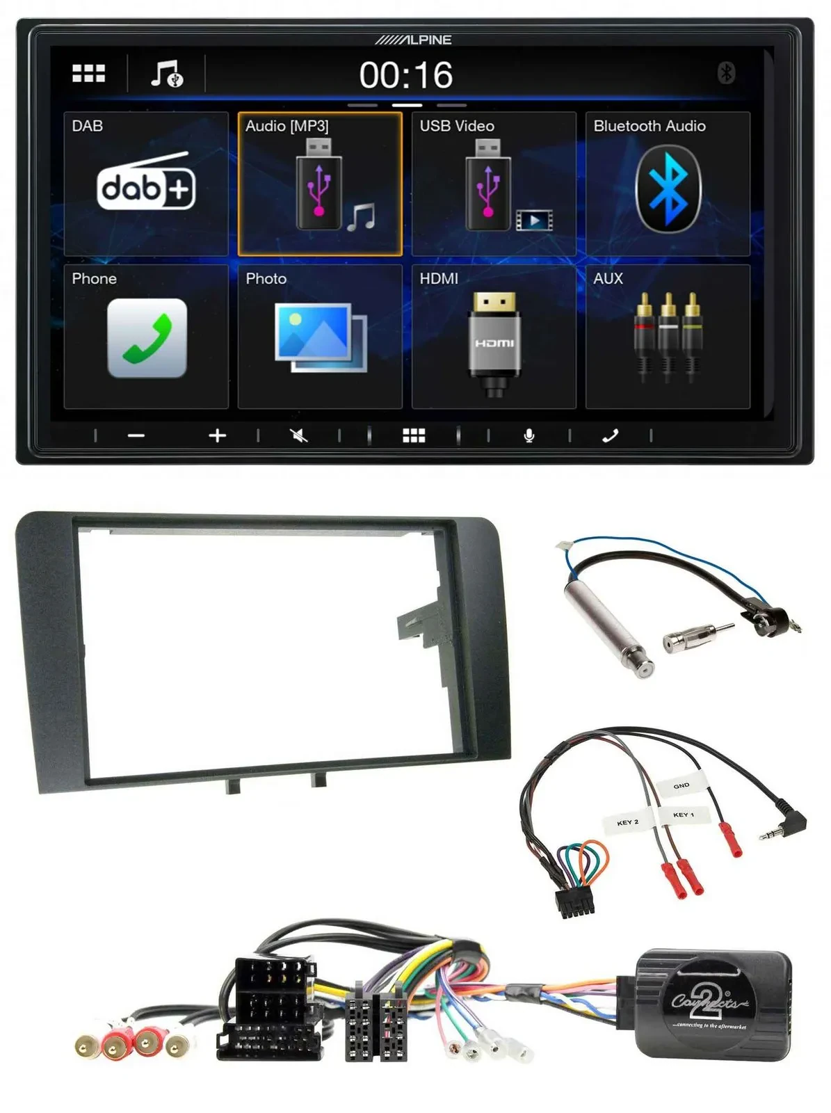 Alpine Bluetooth 2DIN Lenkrad DAB USB Autoradio für Audi A3 Symphony ISO 8P 2003