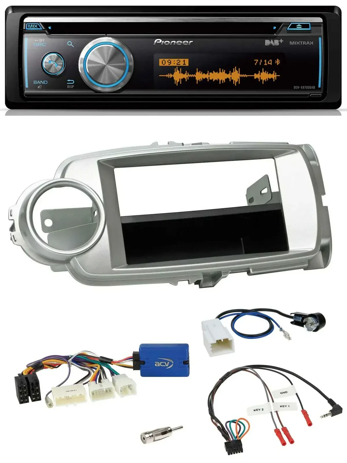 Автомагнитола Pioneer DAB USB CD Bluetooth для Toyota Yaris 2011–2014 серебристая