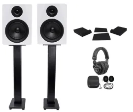 2 Rockville DPM5W 5.25" 300w Dual Powered Studio Monitors+Stands+Pads+Headphones