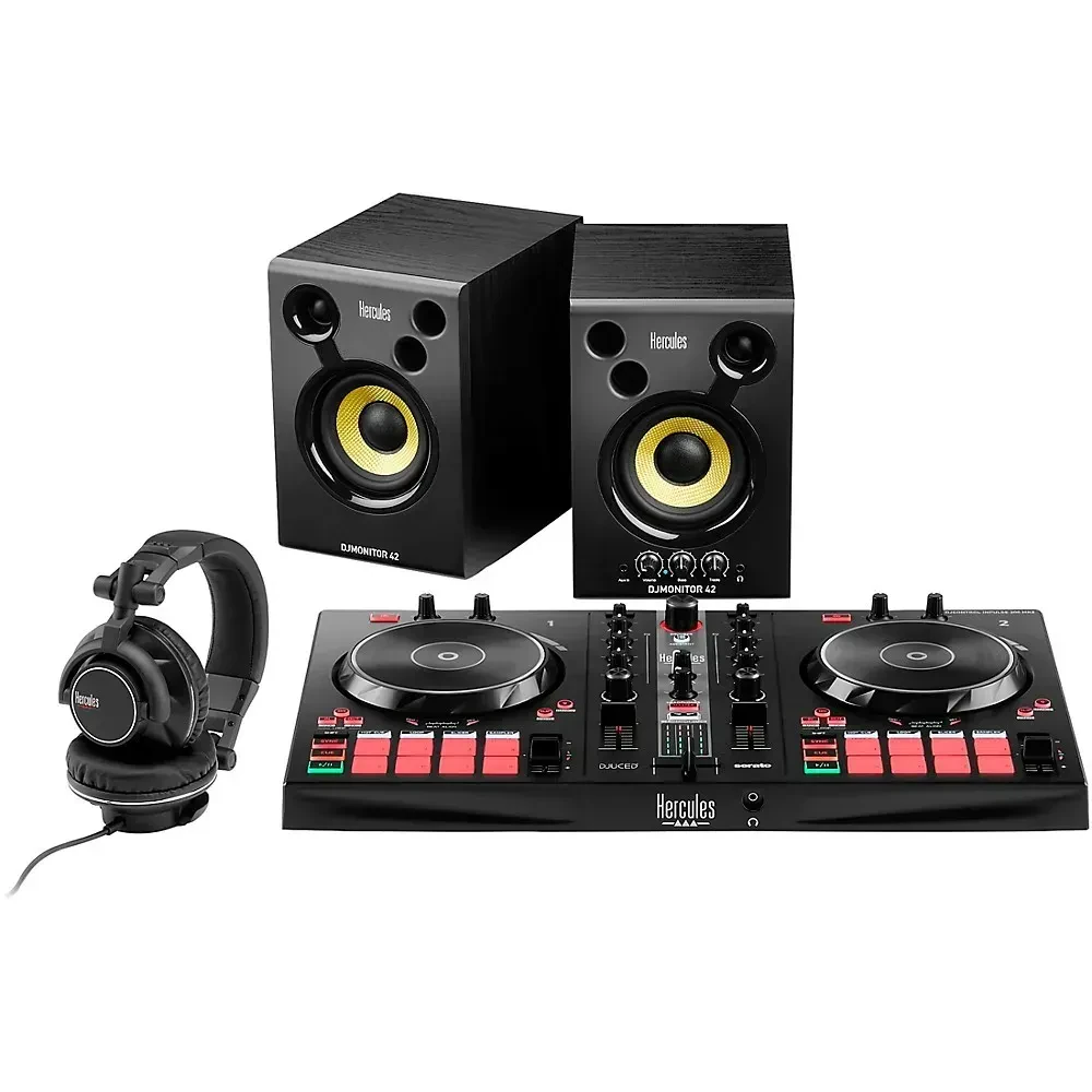 DJ-комплект Hercules DJ DJ Essentials Kit (набор) с DJControl Inpulse 300 MK2, мониторами DJMonitor 42 и наушниками HDP DJ60, 2-канальный, совместимый с DJUCED и Serato DJ Lite