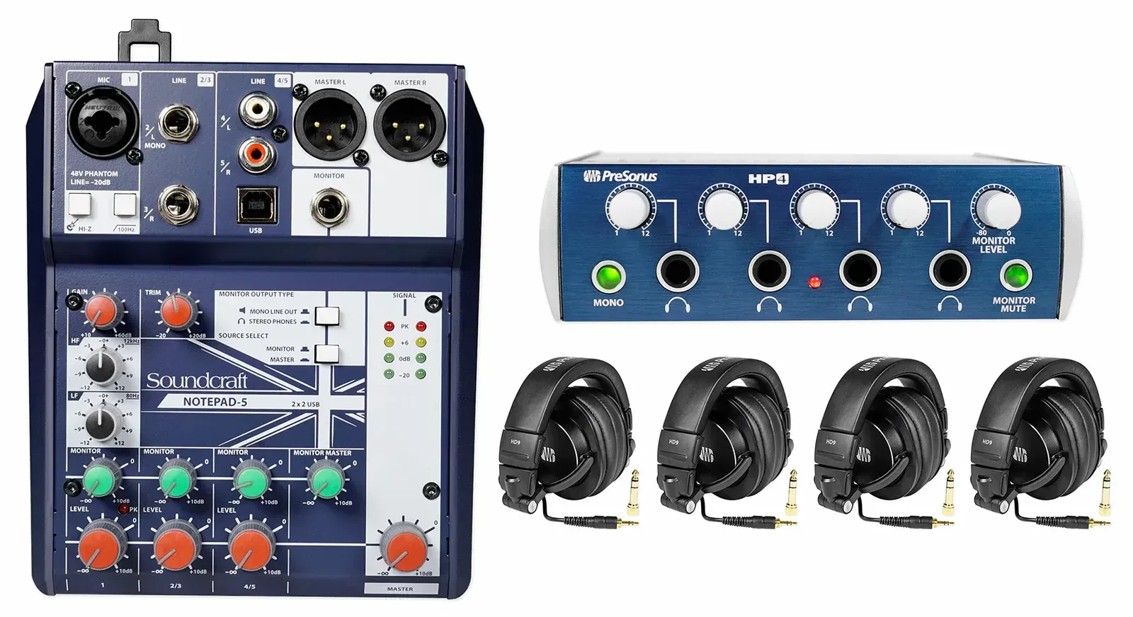Усилитель для наушников PreSonus HP4 (набор, 4 шт. HD9) с микшером Soundcraft Notepad-5