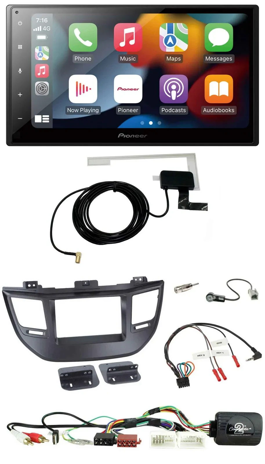 Pioneer Lenkrad USB Bluetooth DAB 2DIN Autoradio für Hyundai Tucson 15-20 schwar