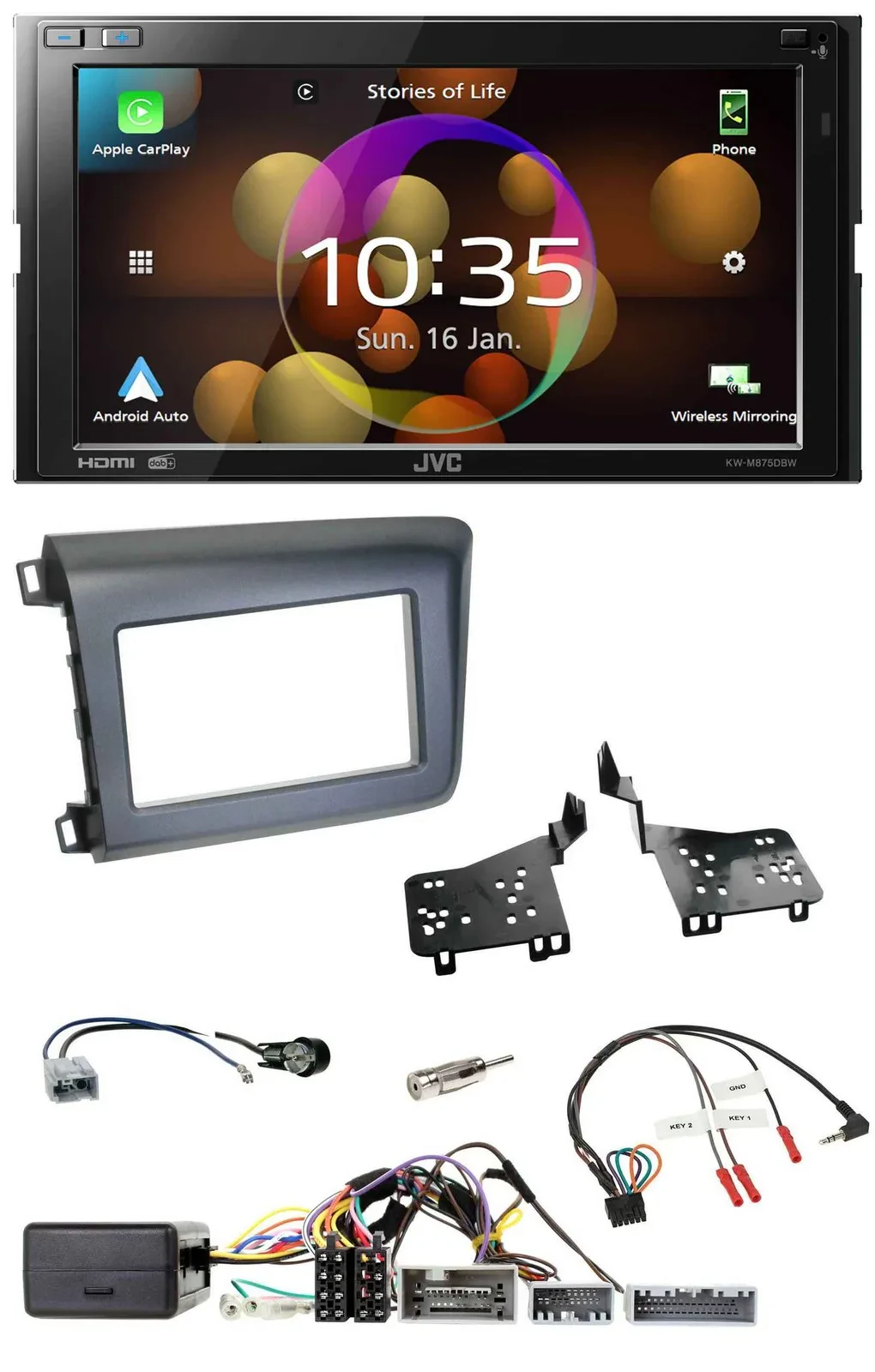 JVC DAB Lenkrad 2DIN Bluetooth USB Autoradio für Honda Civic US Modelle 2012-201
