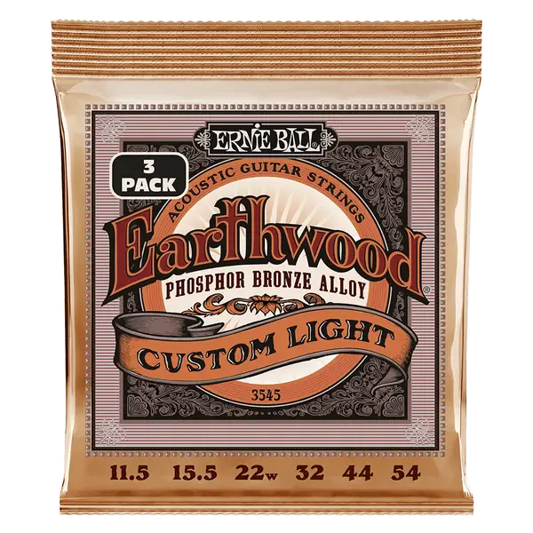 Струны для акустической гитары Ernie Ball 3545 Earthwood Phosphor Bronze Custom Light 3 Pack 11.5-54