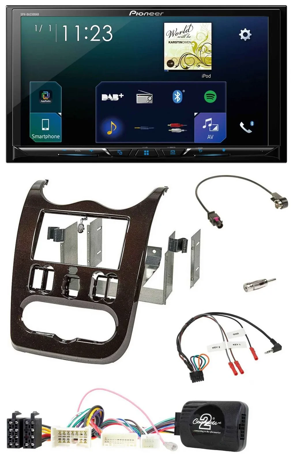 Автомагнитола Pioneer 2DIN Bluetooth USB DAB для Dacia (с 2012), темно-коричневый