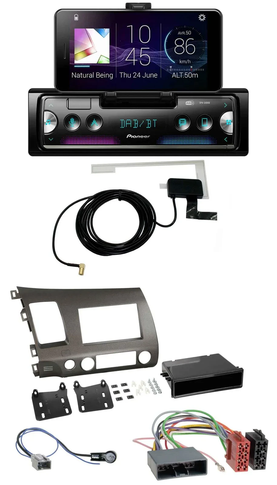Автомагнитола Pioneer DAB, Bluetooth, MP3, USB для Honda Civic Hybrid FD3 (2006–2010), антрацит