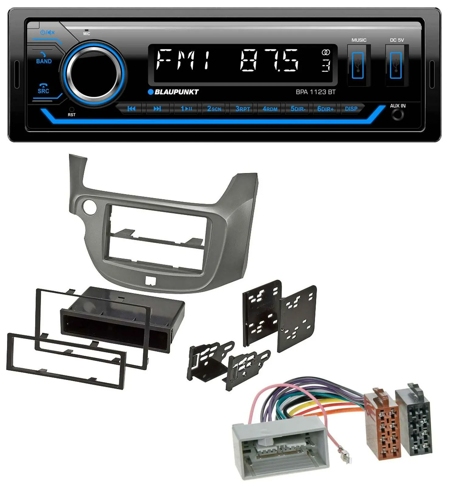 Blaupunkt MP3 Bluetooth USB AUX Autoradio für Honda Jazz (ab 2009) - silber