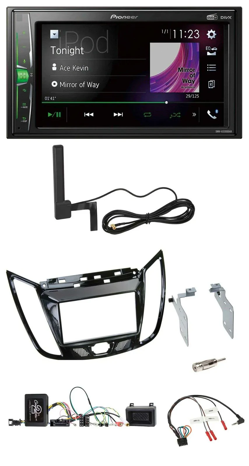 Pioneer MP3 DAB Lenkrad 2DIN Bluetooth Autoradio für Ford C-Max Kuga Klavierlack